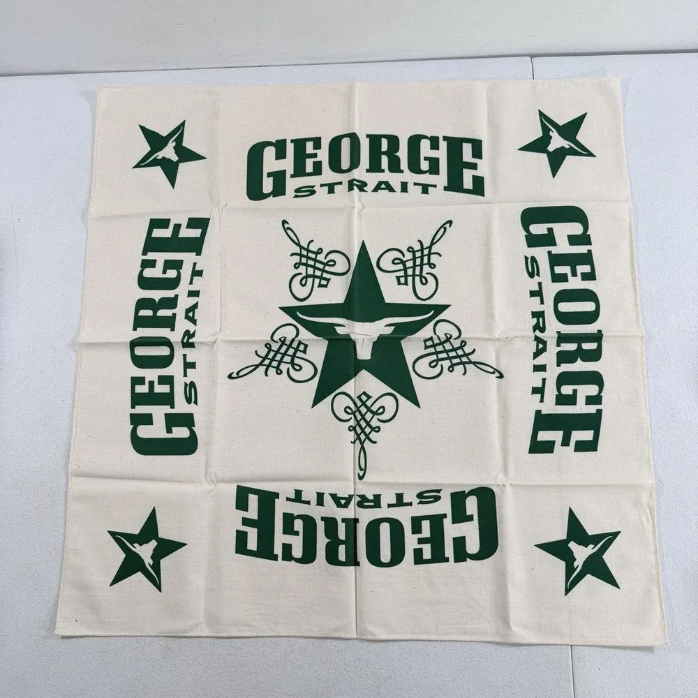 George Strait Country Music Texas Longhorn Beige Green Bandana Scarf 22